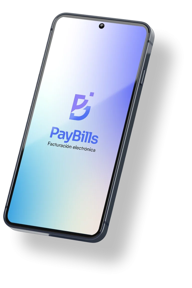 Aplicación de PayBills para facturación electrónica mostrada en un teléfono móvil