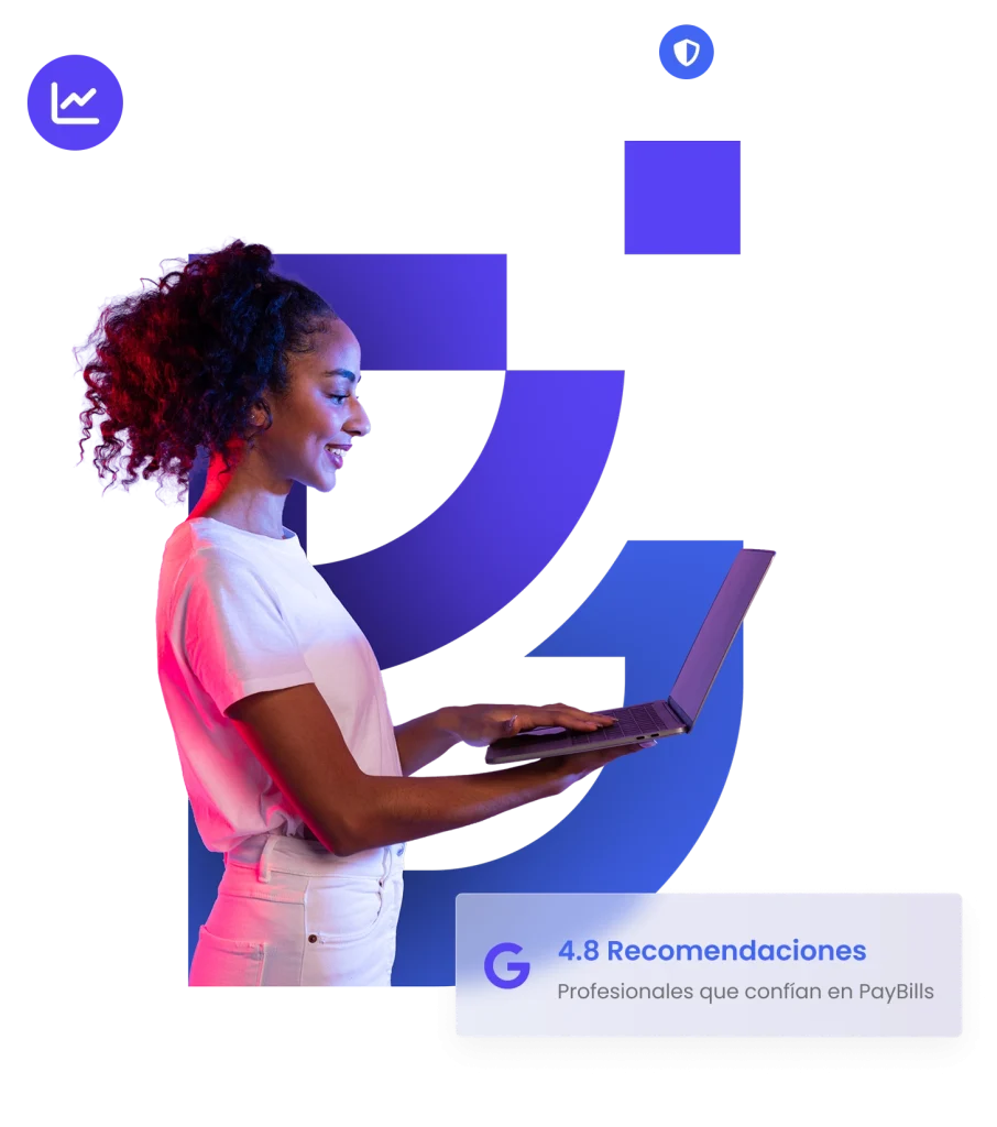 Usuaria utilizando PayBills para gestionar inventario y clientes desde su laptop